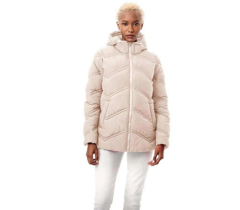 Chevron Quilt Hooded Puffer Moon Glow