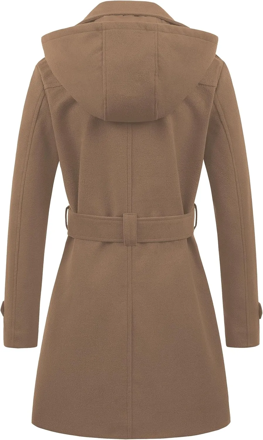 Chrisuno Women's Double Breasted Pea Coat Hooded Long Winter Trench Coat