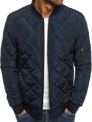 Maiyifu-GJ Men Flight Bomber Jackets Diamond Quilted Lightweight Varsity Jacket Full Zip Up Softshell Winter Warm Padded Coat