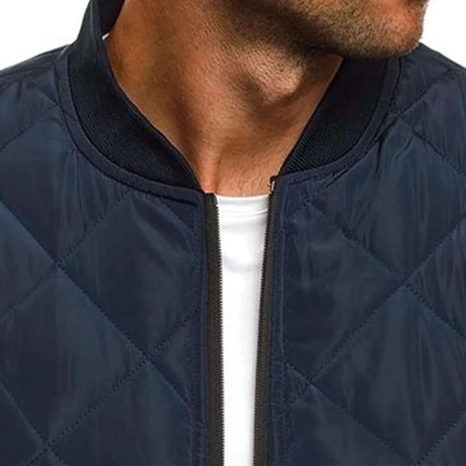 Maiyifu-GJ Men Flight Bomber Jackets Diamond Quilted Lightweight Varsity Jacket Full Zip Up Softshell Winter Warm Padded Coat