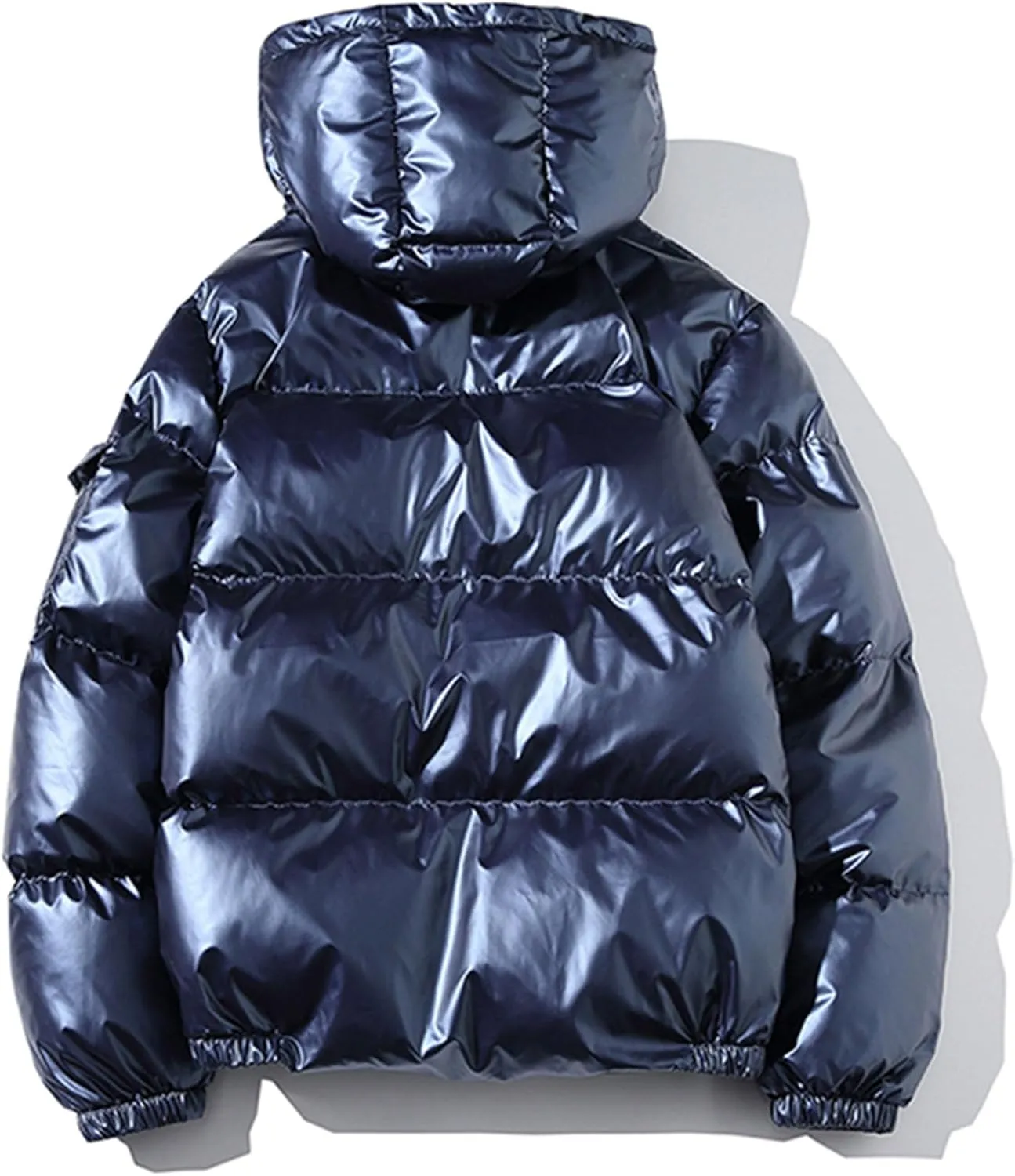 Maiyifu-GJ Men's Metallic Hooded Puffer Jacket Winter Warm Down Jackets Full Zip Alternative Quilted Padded Coat