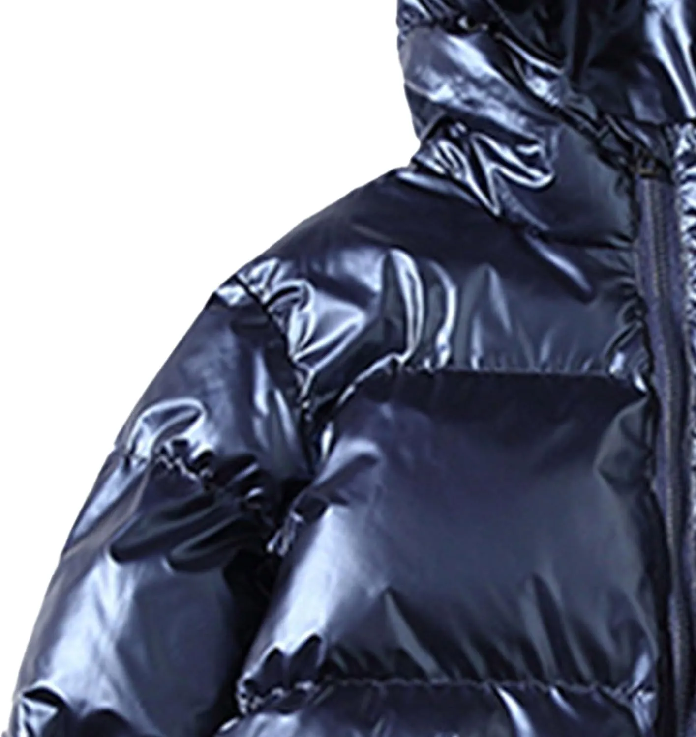 Maiyifu-GJ Men's Metallic Hooded Puffer Jacket Winter Warm Down Jackets Full Zip Alternative Quilted Padded Coat