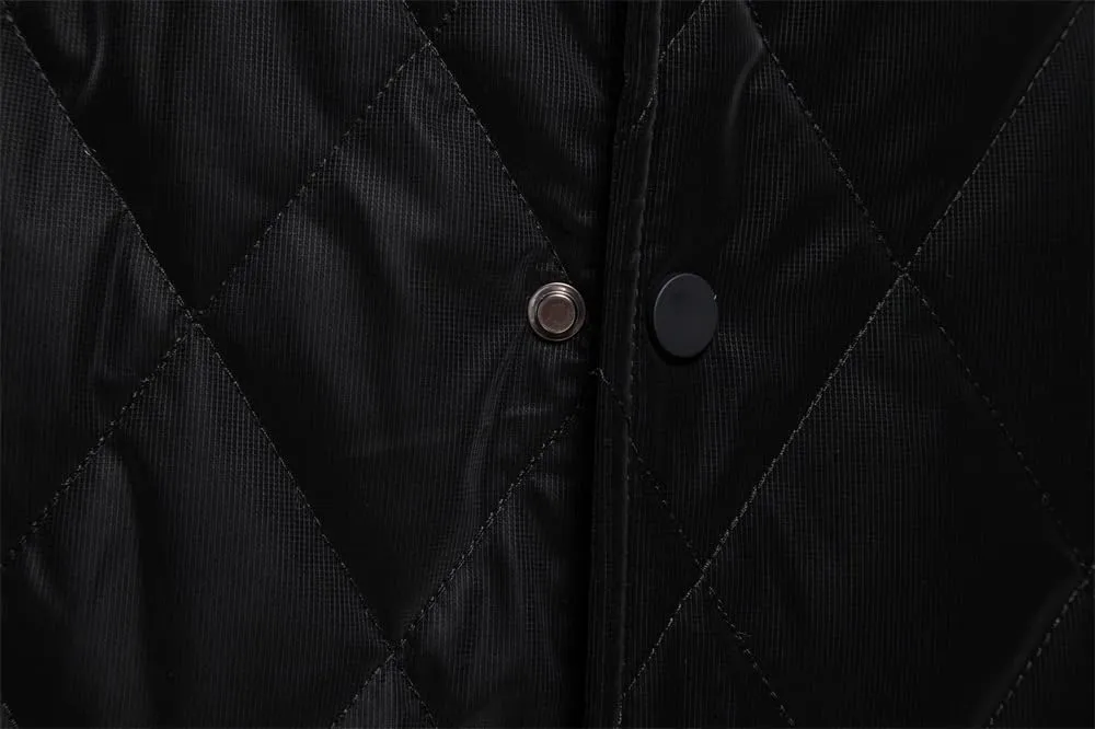 Mens Bomber Jackets Diamond Quilted Puffer Jacket Fall Winter Warm Padded Coats Rib Varsity Lightweight Coat Pockets
