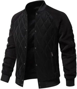 Mens Bomber Jackets Diamond Quilted Puffer Jacket Fall Winter Warm Padded Coats Rib Varsity Lightweight Coat Pockets