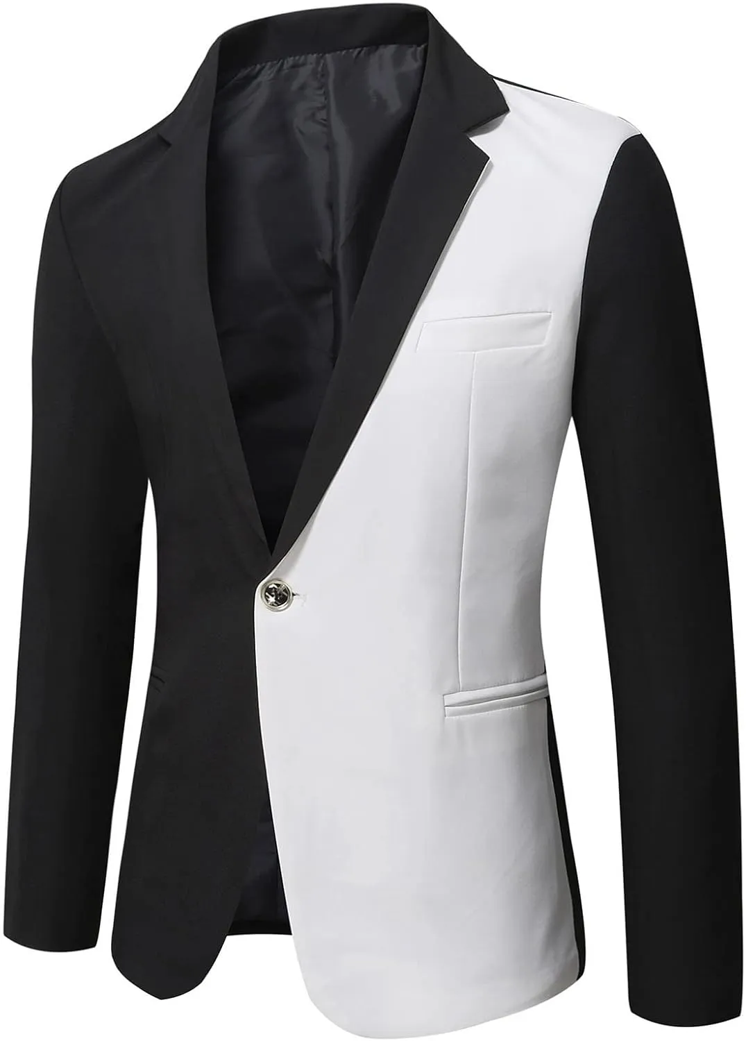 Men's Casual Blazer Lightweight Shawl Collar Color Block Tuxedo Jacket One Button Slim Fit Suit Coat for Prom,Wedding
