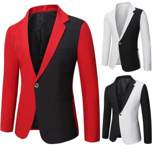 Men's Casual Blazer Lightweight Shawl Collar Color Block Tuxedo Jacket One Button Slim Fit Suit Coat for Prom,Wedding