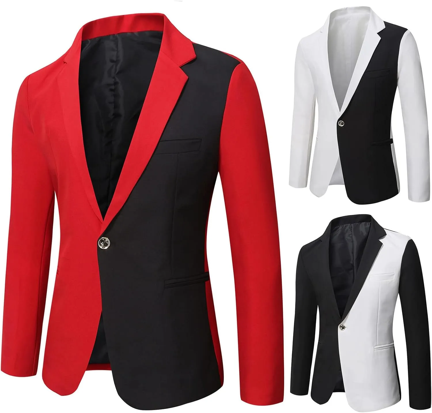 Men's Casual Blazer Lightweight Shawl Collar Color Block Tuxedo Jacket One Button Slim Fit Suit Coat for Prom,Wedding