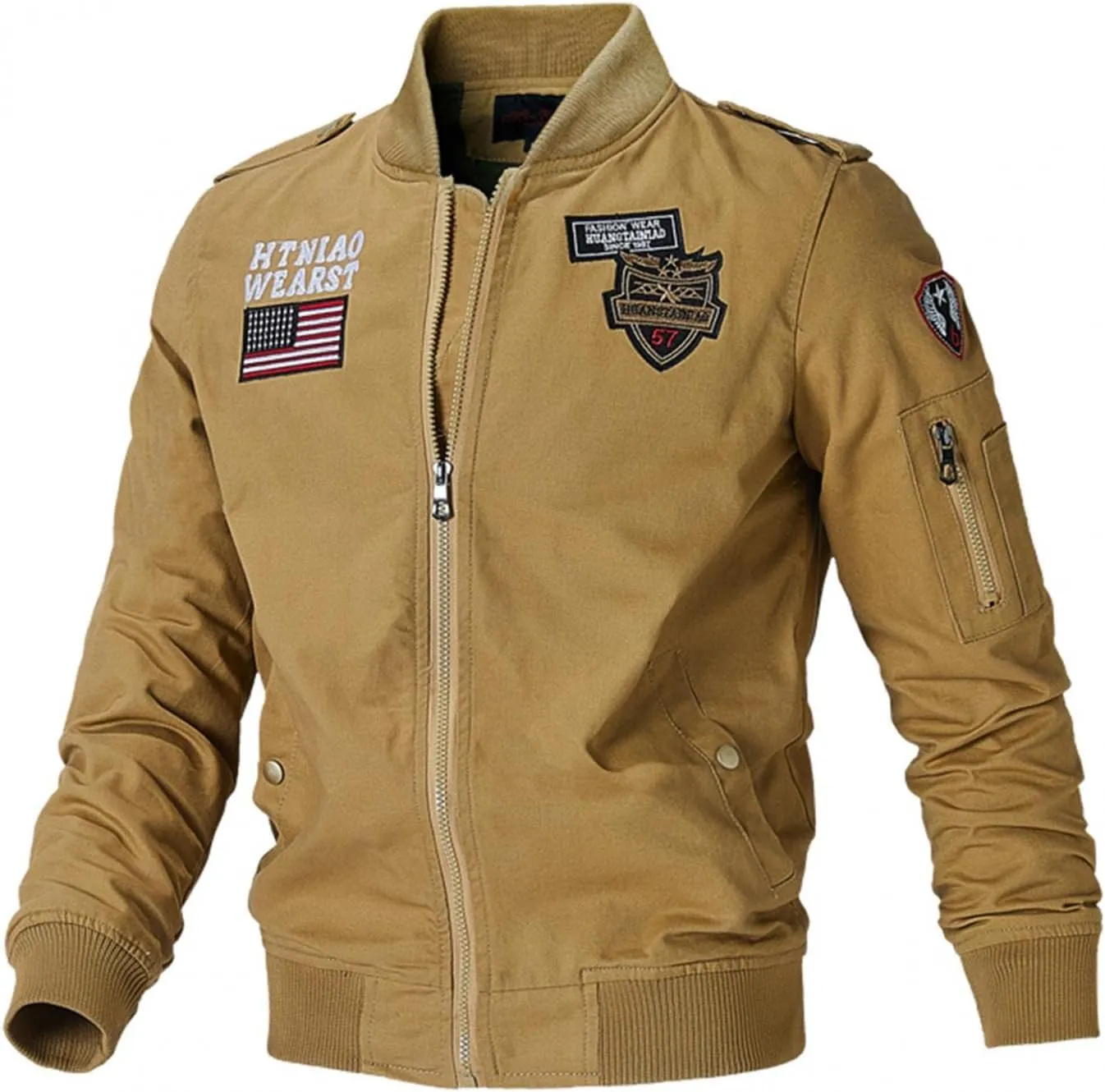 Military Jackets for Men Cotton USA American Flag Flight Bomber Jackets Lightweight Tactical Windbreakers Cargo Coats