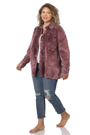 Plus Size Corduroy Vintage Wash Shackets