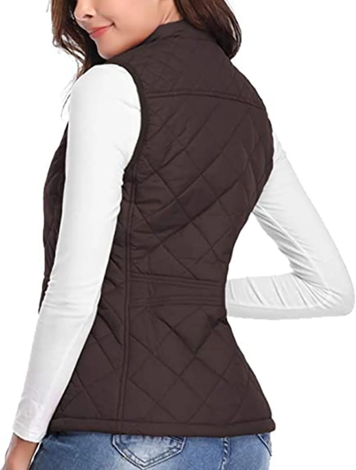 SHOPESSA Quilted Vests for Women Lightweight Stand Collar Down Coat Zip Up Women Padded Gilet with Pockets Thin Puffer Vest