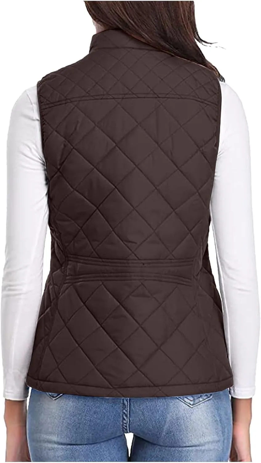 SHOPESSA Quilted Vests for Women Lightweight Stand Collar Down Coat Zip Up Women Padded Gilet with Pockets Thin Puffer Vest