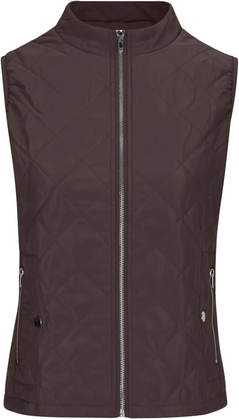 SHOPESSA Quilted Vests for Women Lightweight Stand Collar Down Coat Zip Up Women Padded Gilet with Pockets Thin Puffer Vest