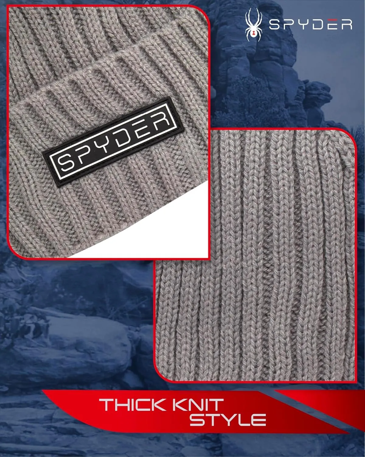 Spyder Men's Beanie - Cozy Plush Sherpa Fur Lined Ribbed Knit Cuff Winter Hat for Men with Embroidered and Rubber Logo Patch