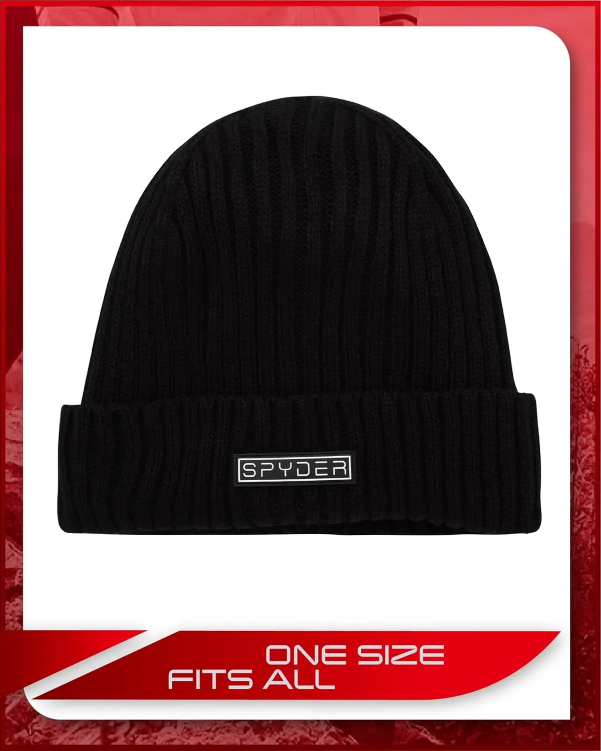 Spyder Men's Beanie - Cozy Plush Sherpa Fur Lined Ribbed Knit Cuff Winter Hat for Men with Embroidered and Rubber Logo Patch