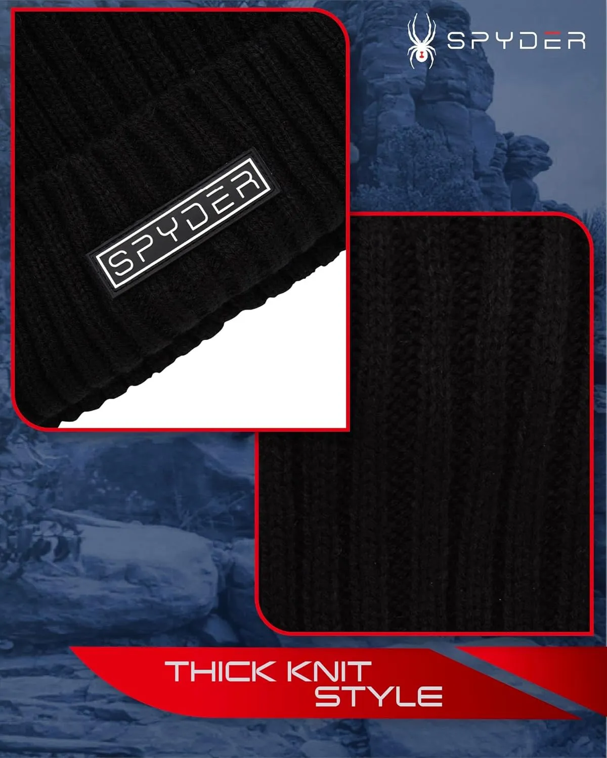 Spyder Men's Beanie - Cozy Plush Sherpa Fur Lined Ribbed Knit Cuff Winter Hat for Men with Embroidered and Rubber Logo Patch