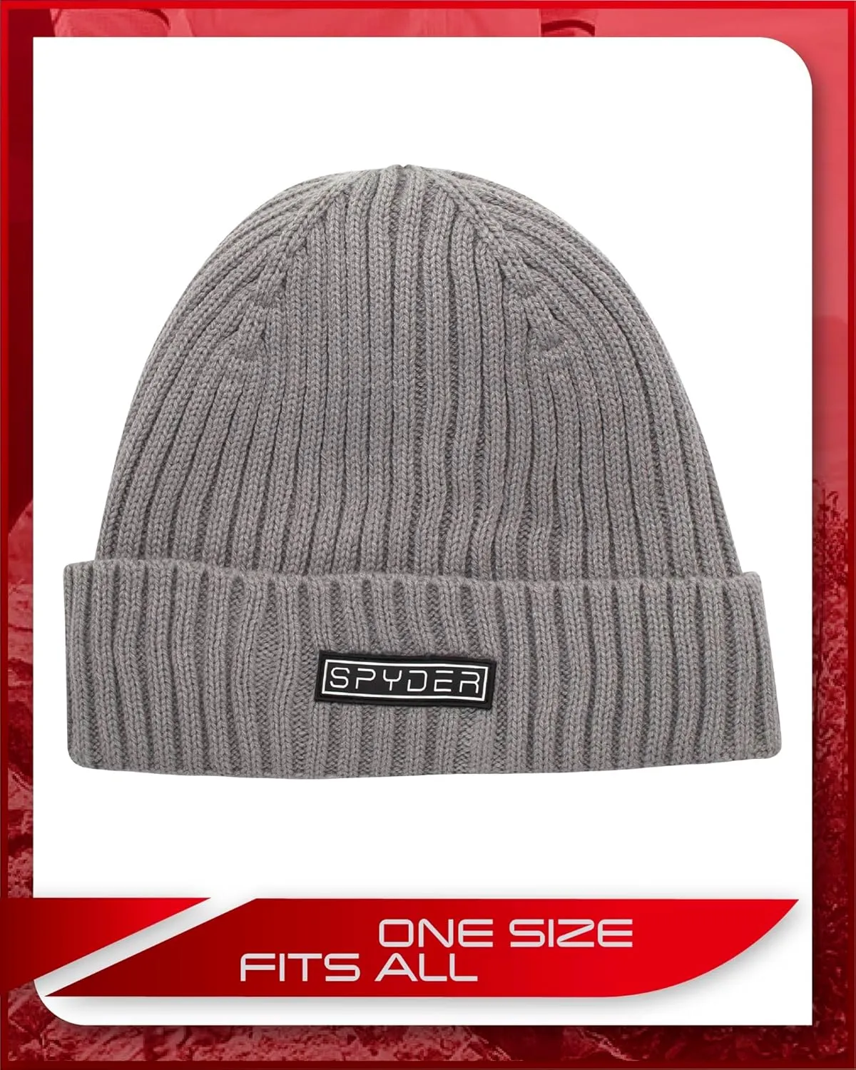 Spyder Men's Beanie - Cozy Plush Sherpa Fur Lined Ribbed Knit Cuff Winter Hat for Men with Embroidered and Rubber Logo Patch