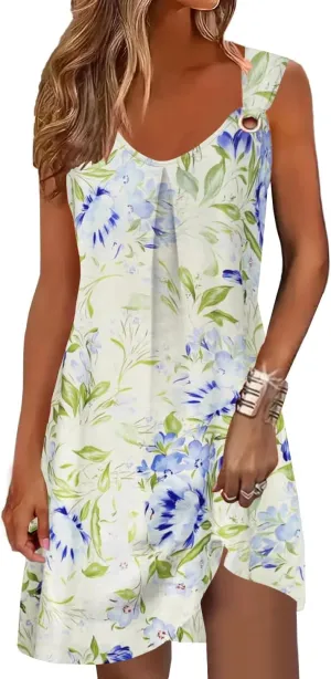 Summer Dresses for Women Scoop Neck O-Ring Shoulder Tank Dress 2025 Casual Mini Beach Sundress