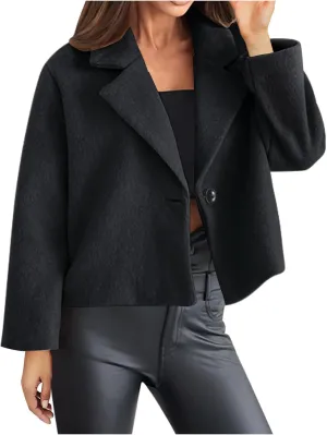 Women Cropped Pea Coat Winter Trendy Wool Blend Short Jacket Double Breasted Peacoat Open Front Trench Overcoats