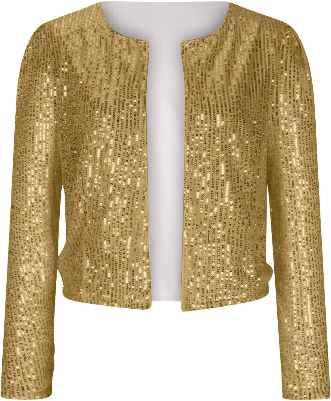Women Fashion Cropped Sequin Blazer Jacket Casual Open Front Jacket Party Christmas Long Sleeve Sparkly Coats Tops