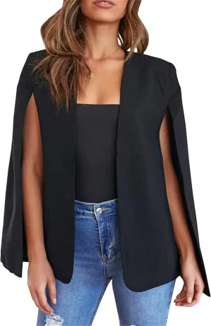 Womens Loose Blazer Elegant Cape Coat Business Casual Outwear Split Sleeve Open Front Blazer Jacket