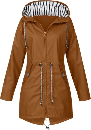 Womens Waterproof Rain Jacket Lightweight Hooded Raincoat Outdoor Travel Climbing Packable Hooded Windbreaker Trench Coats