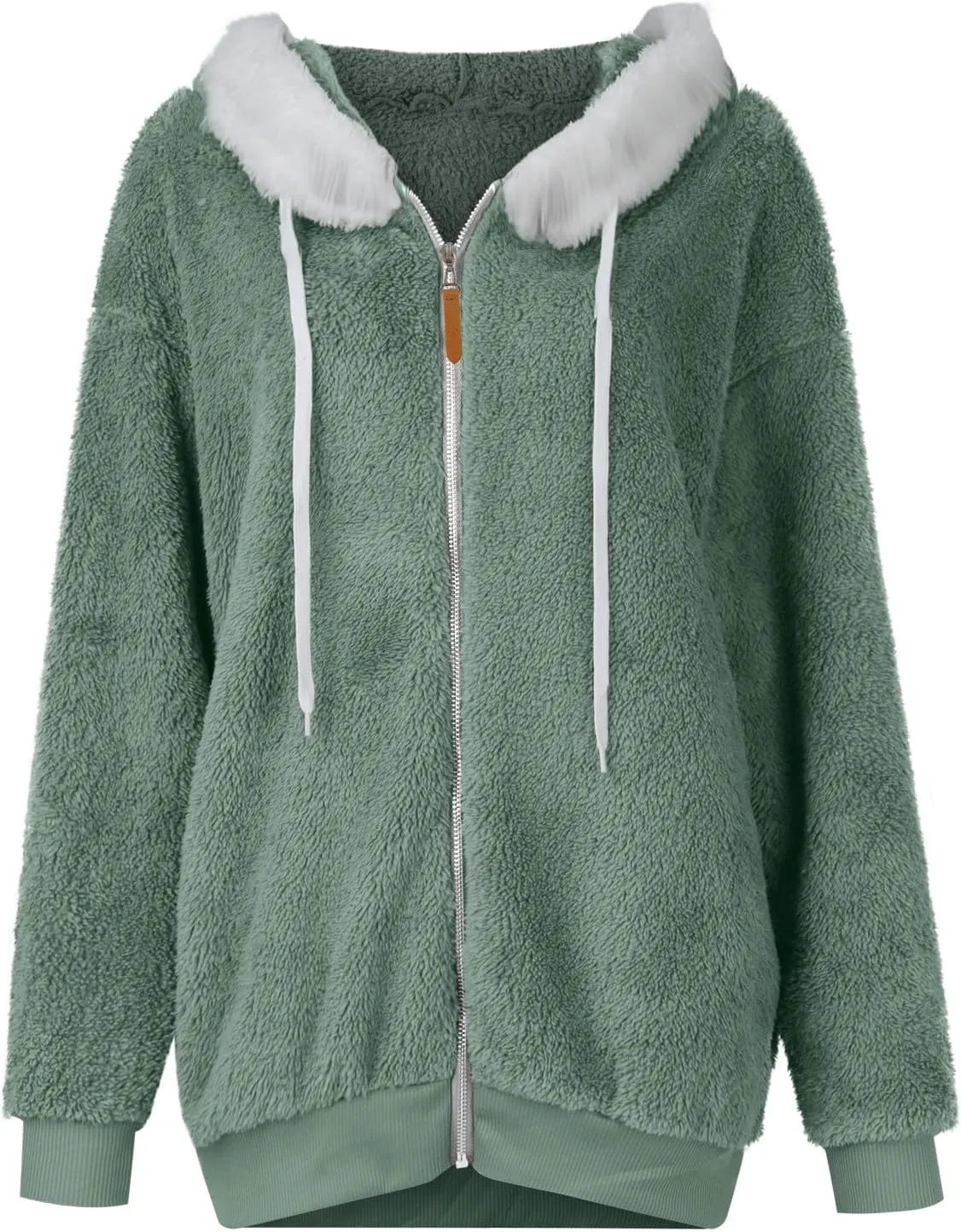 Womens Winter Coats Plus Size Full Zip Sherpa Jacket Baggy Drawstring Hooded Coat Comfy Soft Warm Jackets w/Pockets