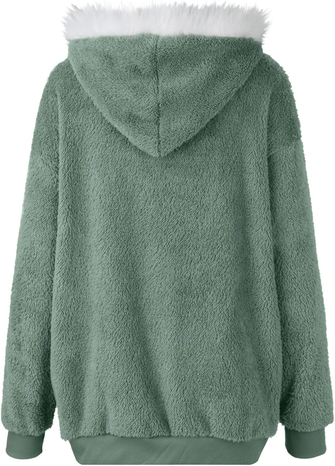 Womens Winter Coats Plus Size Full Zip Sherpa Jacket Baggy Drawstring Hooded Coat Comfy Soft Warm Jackets w/Pockets